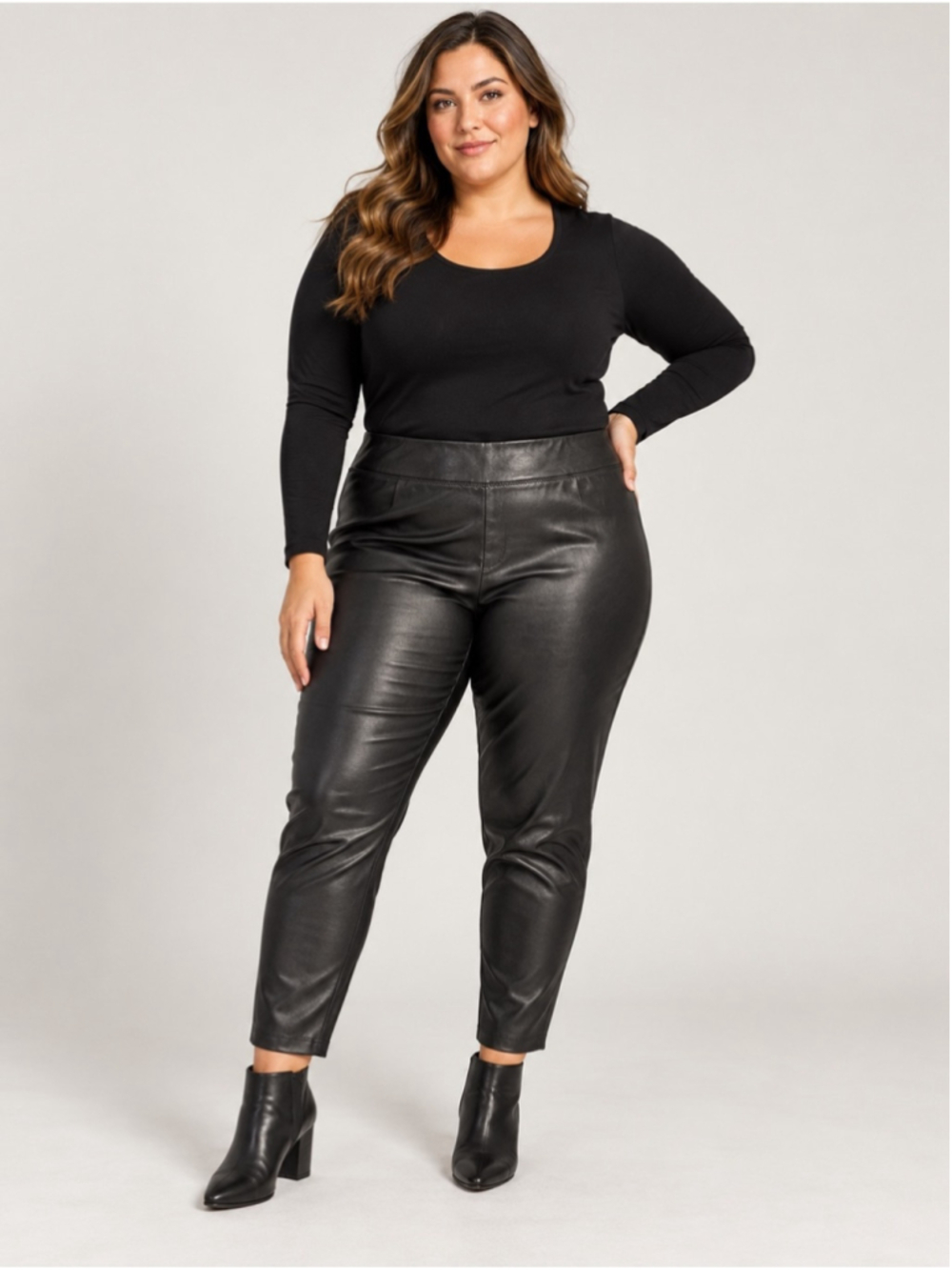 Joe Fresh Black Plus-Size Faux Leather Ankle Pants Size 1X Moto Holiday Fall